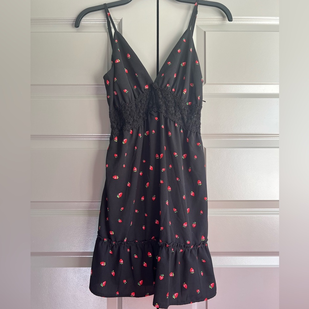 NEW! Black Dress with Red Strawberry Print